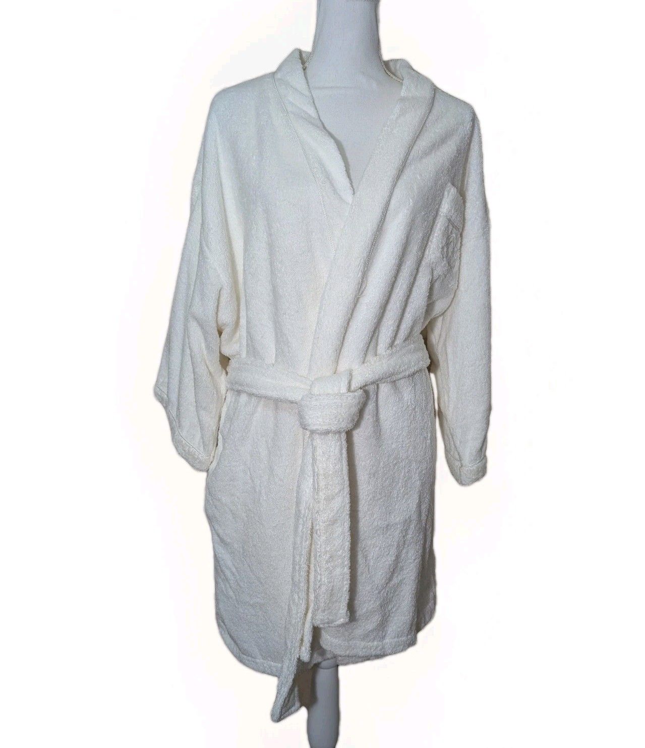 Cabernet Robe Womens Xl White Short Belted Bathrobe Pockets Luxury Cotton